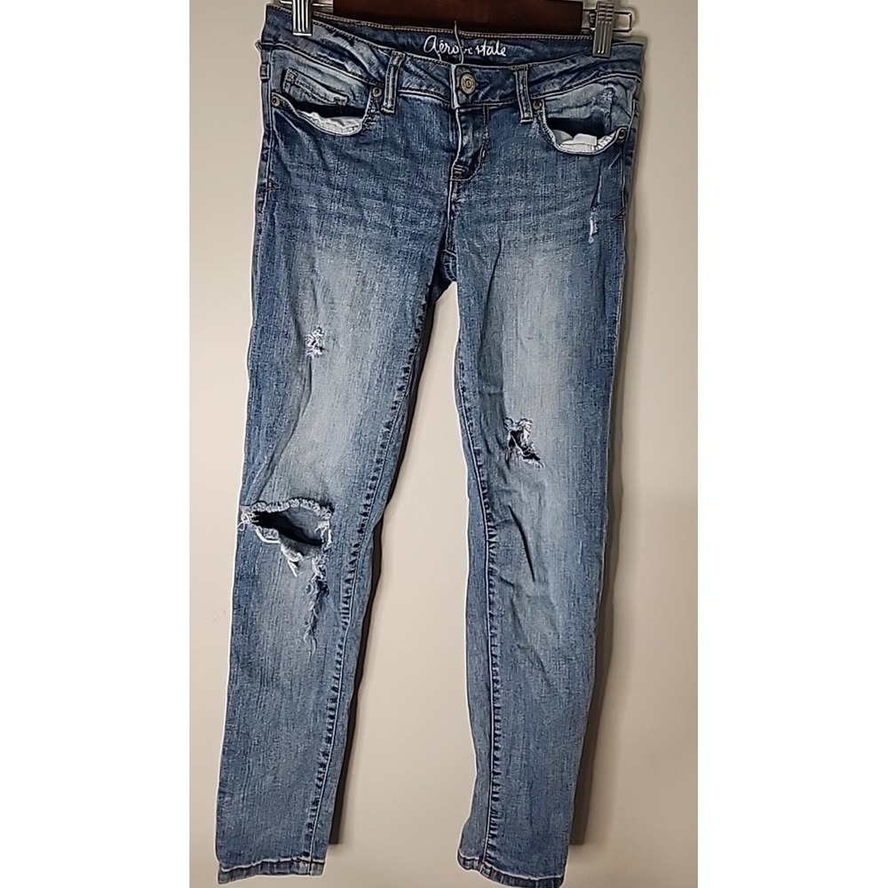 Aeropostale Lola Jegging Womens 2 Short Blue Distressed Skinny Low Rise Jeans